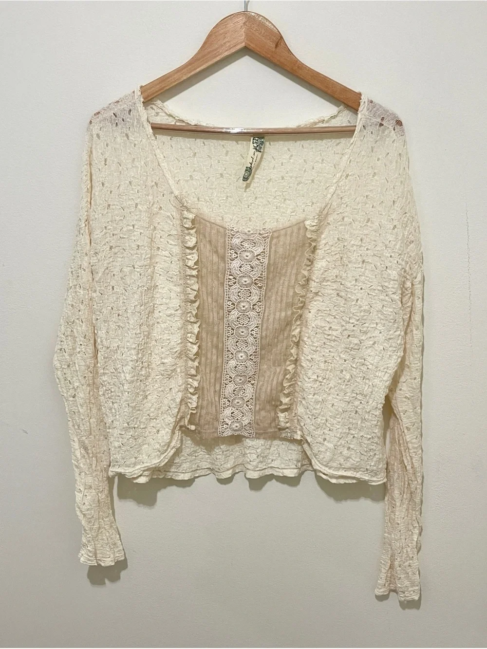 Free People Cream Crochet-Detail Layered Top, Size Large